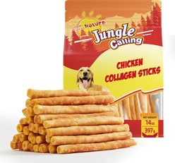 Jungle Calling Collagen Sticks Long Lasting Rawhide Alternative Grain-Free Chicken Flavored Soft & Chewy Dog Treats, 14-oz bag
