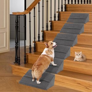 MALOROY Anti-Slip Bottom Staircase & Self-Sticky Pads Dog Ramp, Dark Grey