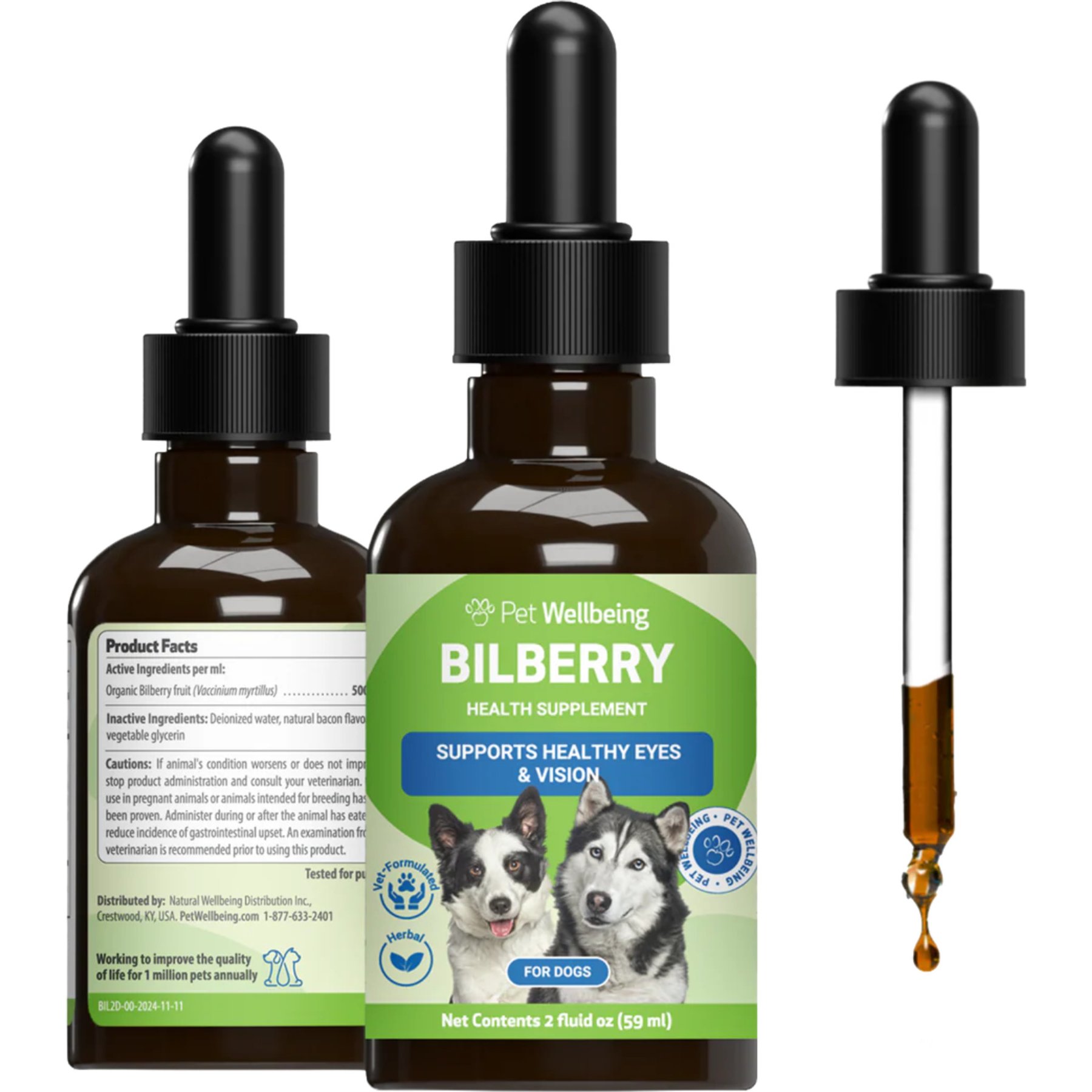 Pet Wellbeing Bilberry Supports Healthy Vision & Capillaries Bacon Flavored Liquid Supplement for Dogs, 2-oz
