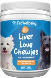 Pet Wellbeing Liver Love Chewies Supports Detoxification Chicken Flavored Supplement for Dogs, 360-g, 90 count