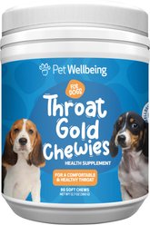 Pet Wellbeing Throat Gold Chewies Occasional Discomfort Respiratory Care Beef Flavored Supplement for Dogs, 360-g, 90 count