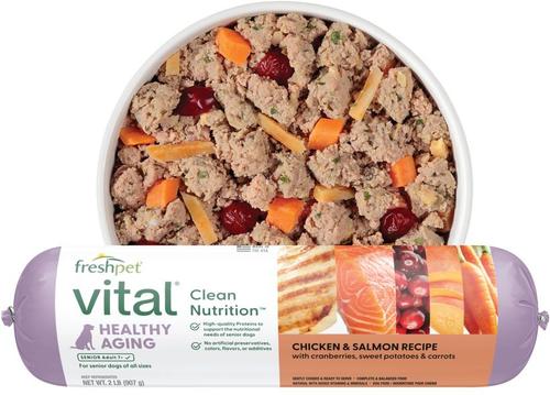 Freshpet Healthy Aging Chicken & Salmon Recipe Fresh Refrigerated Dog Food, 2-lb roll, case of 8