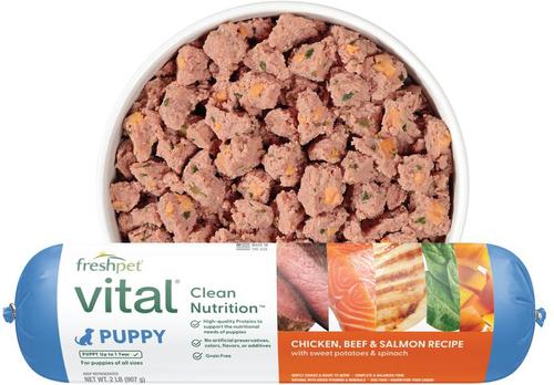 Freshpet Grain-Free Chicken, Beef, & Salmon Recipe Puppy Fresh Refrigerated Dog Food, 2-lb roll, case of 8