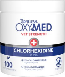 TropiClean OxyMed Chlorhexidine Gentle & Effective Dog Skin Irritation Treatment, Cleaning & Deodorizing Dog Wipes, White, 100 count