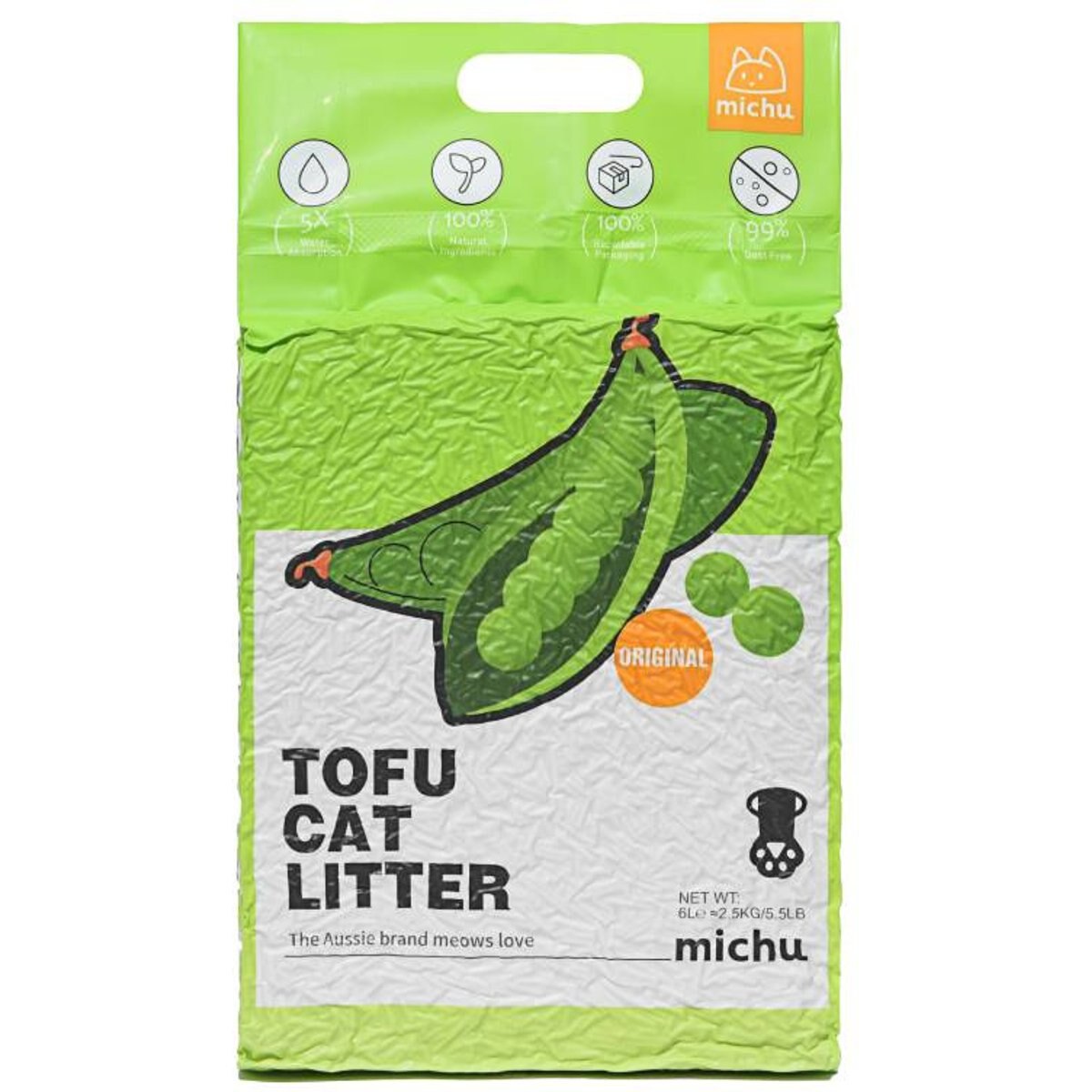 Michu Natural Original Scented Clumping Tofu Cat Litter, 5.5-lb bag, case of 6