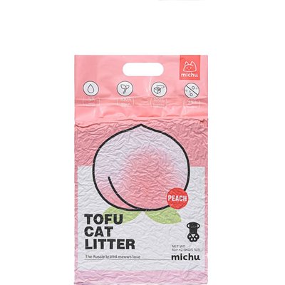 Michu Michu Natural Peach Scented Clumping Tofu Cat Litter, 5.5-lb bag, case of 6