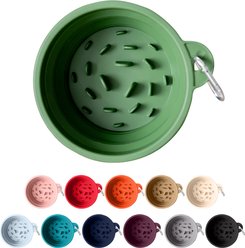 Puppington Slow-Feeder Non-Skid Travel Dog Bowl, Basil Green, 2.25-cup