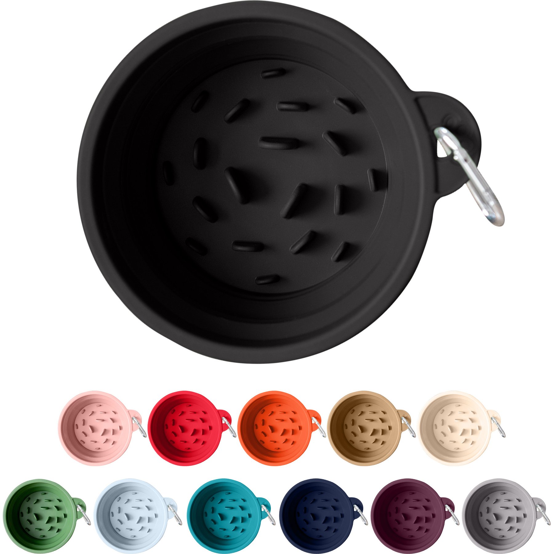 Puppington Slow-Feeder Non-Skid Travel Dog Bowl, Onyx Black, 2.25-cup
