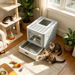 Wisfor Stainless Steel Odorless Covered Cat Litter Box with Scoop, Gray, 15.07 x 19.09 x 15.15-in
