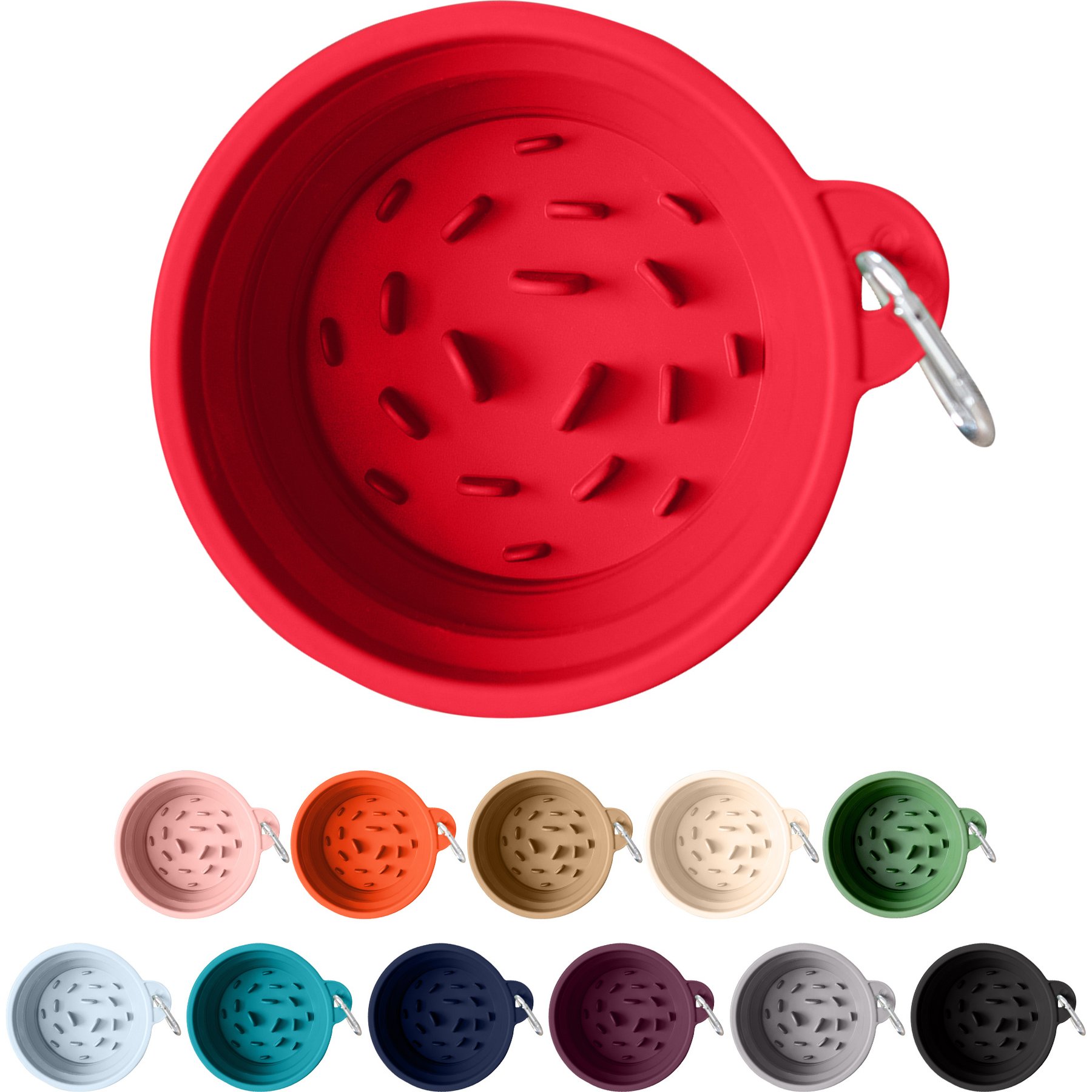 Puppington Slow-Feeder Non-Skid Travel Dog Bowl, Ruby Red, 2.25-cup