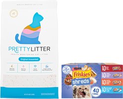 Friskies Shreds in Gravy Variety Pack Canned Food + PrettyLitter Cat Litter