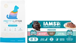Iams Perfect Portions Indoor Tuna & Salmon Recipe Multipack Wet Food + PrettyLitter Cat Litter