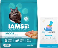 Iams ProActive Health Indoor Weight & Hairball Care Dry Food, 16-lb bag + PrettyLitter Cat Litter