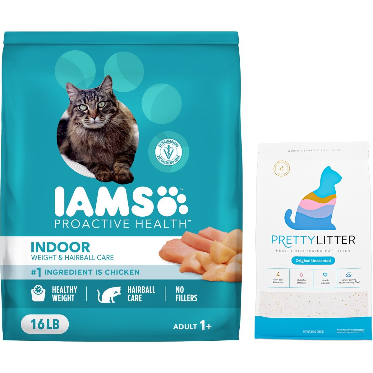 Iams ProActive Health Indoor Weight & Hairball Care Dry Food, 16-lb bag + PrettyLitter Cat Litter