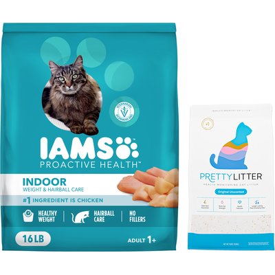 Iams Iams ProActive Health Indoor Weight & Hairball Care Dry Food, 16-lb bag + PrettyLitter Cat Litter