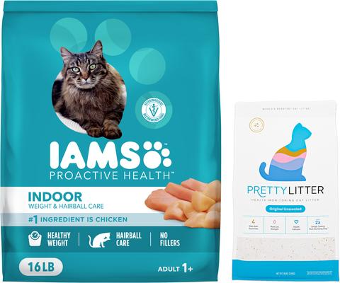 Iams Proactive Health Indoor Weight & Hairball Care Chicken & Turkey Recipe Dry Cat Food & PrettyLitter Health Monitoring Cat Litter