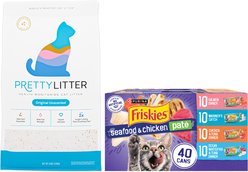 Friskies Pate Seafood & Chicken Variety Pack Canned Food + PrettyLitter Cat Litter