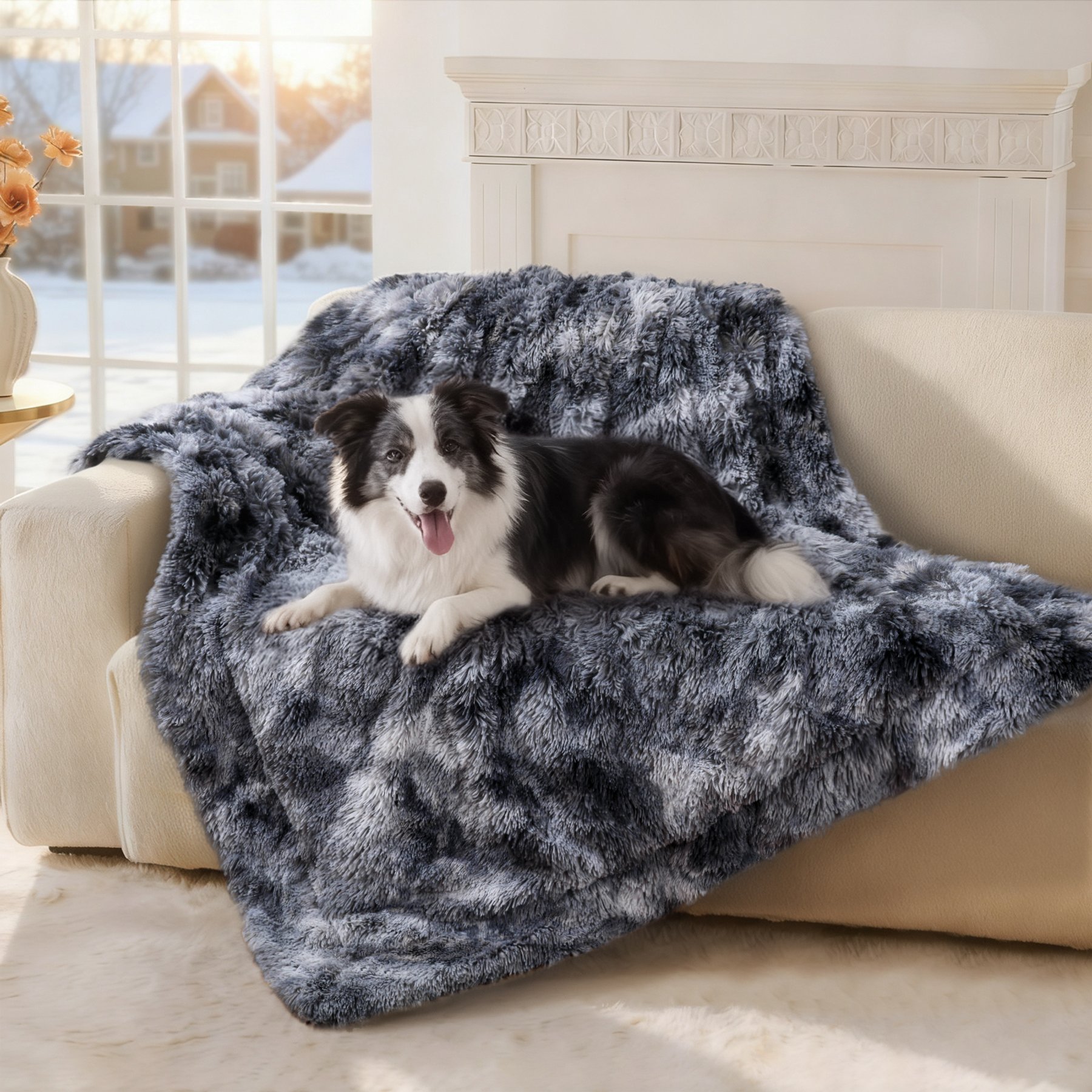 Luciphia Waterproof Washable Shaggy Faux Fur for Couch & Bed Dog Blanket, Tie-Dye Grey, 50 x 60-in