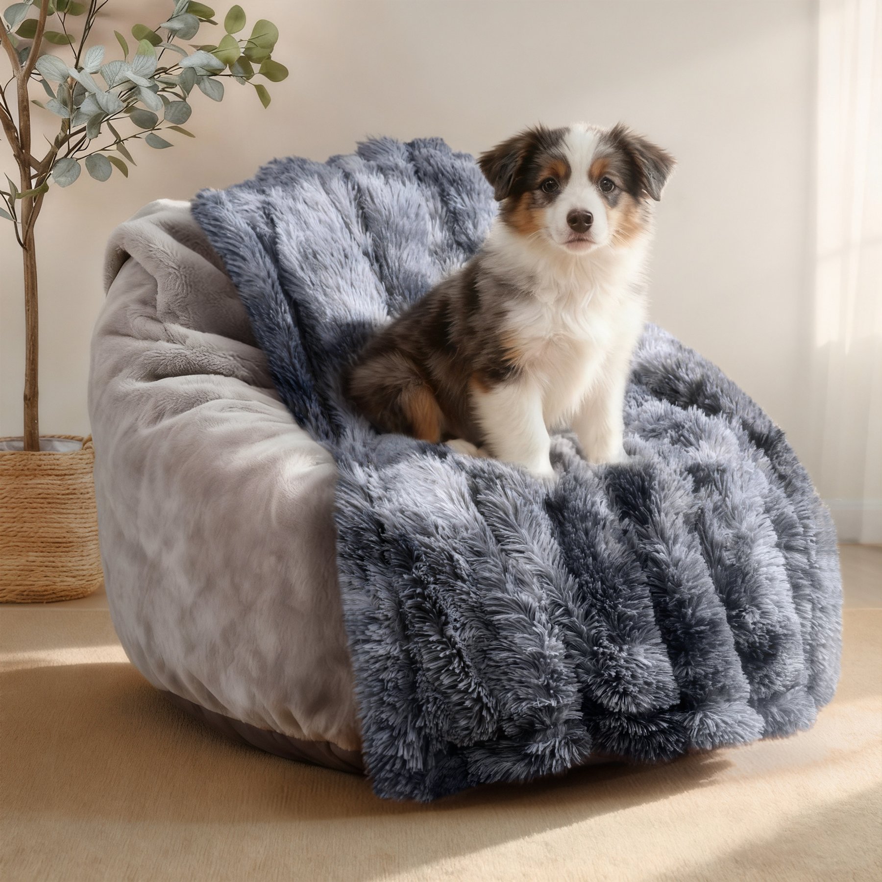 Luciphia Waterproof Washable Shaggy Faux Fur for Couch & Bed Dog Blanket, Tie-Dye Grey, 40 x 50-in