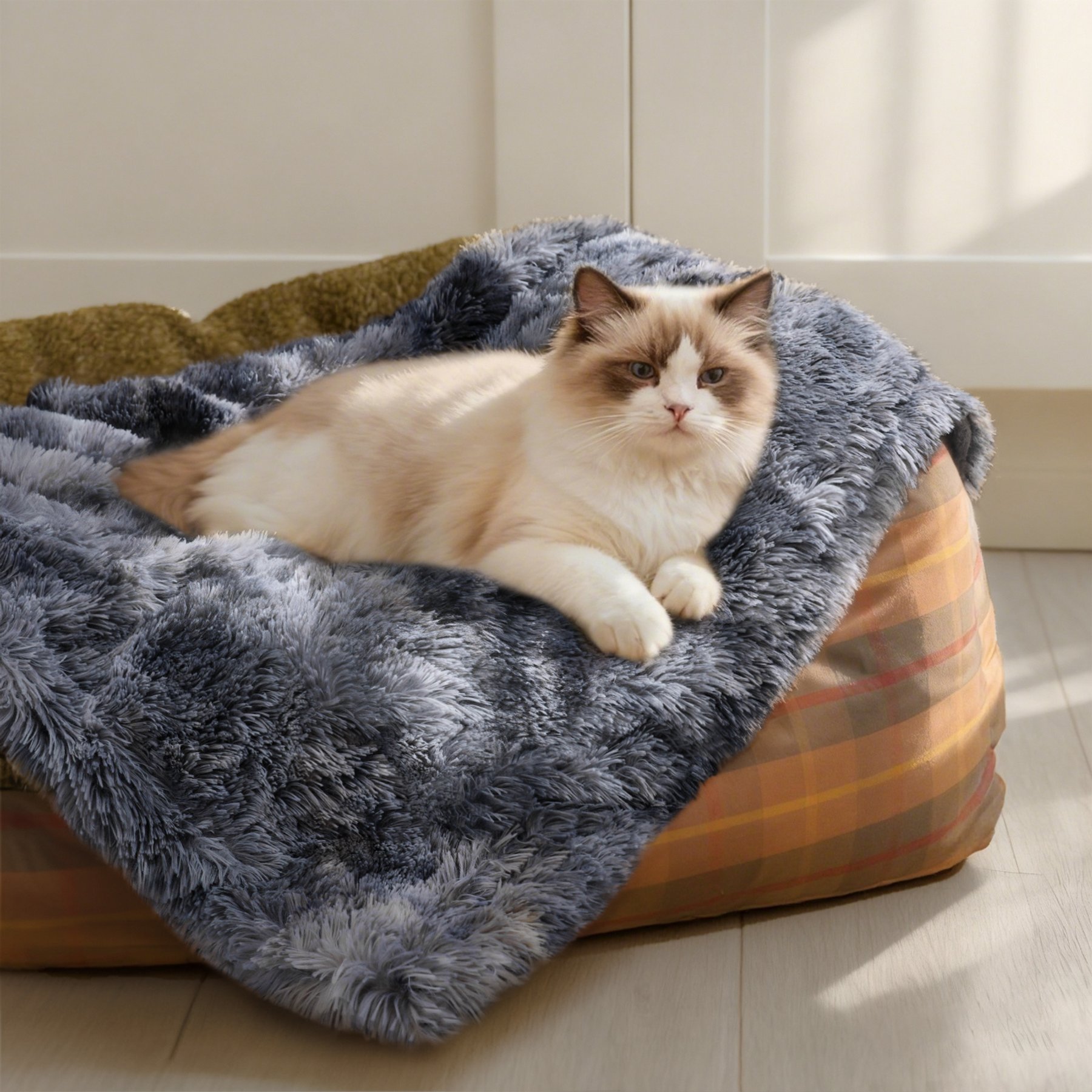 Luciphia Waterproof Washable Shaggy Faux Fur for Couch & Bed Dog Blanket, Tie-Dye Grey, 30 x 40-in