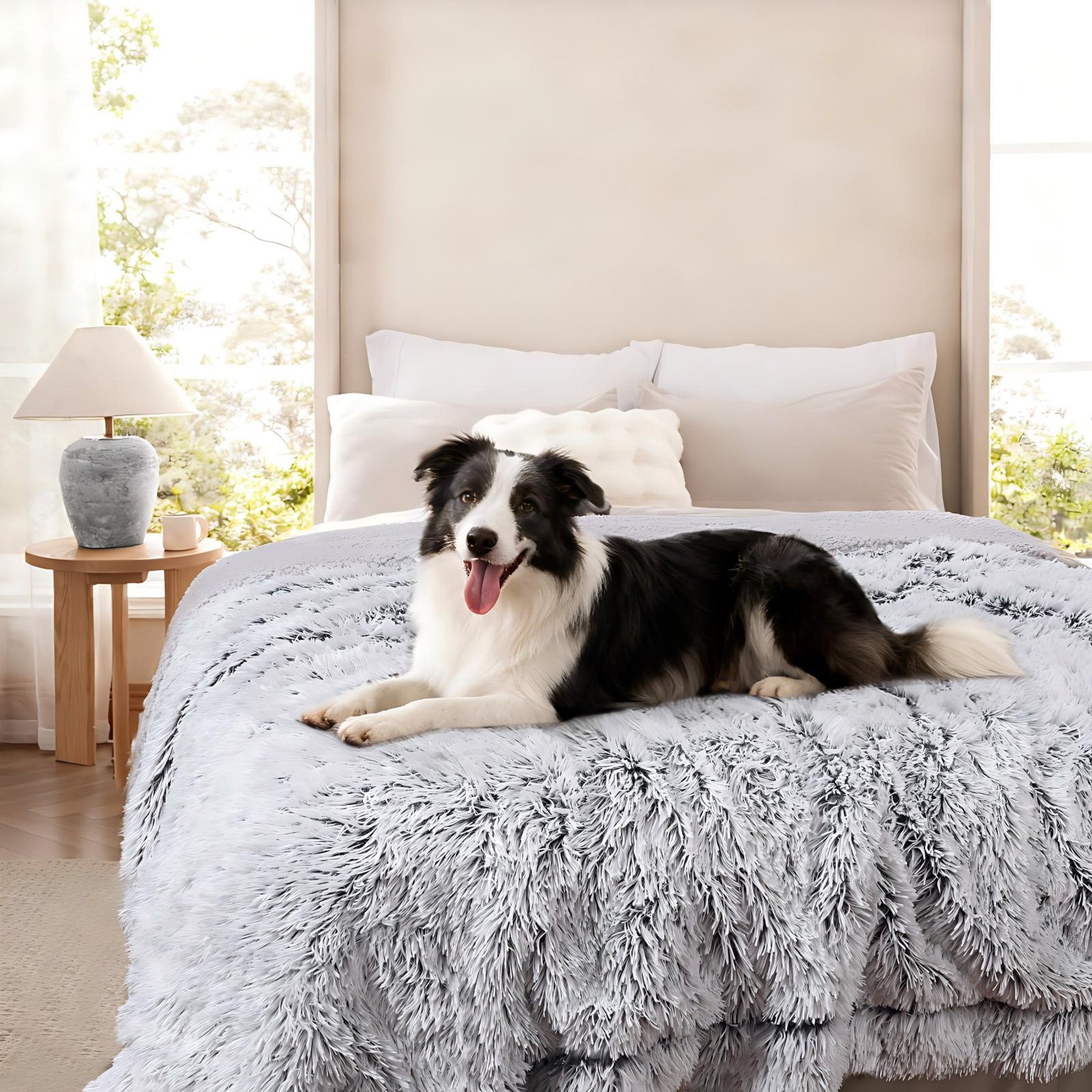 Luciphia Waterproof Washable Shaggy Faux Fur for Couch & Bed Dog Blanket, Mist Grey, 60 x 80-in
