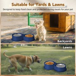 Newget Stainless Steel Anti-Skid 304 Metal Double Acrylic Food & Water Dog & Cat Bowl, Medium: 800-mL, Blue slide 2 of 9