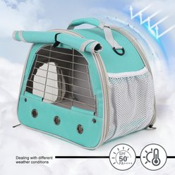 Halinfer Portable Travel Shoulder Strap Polyester Small Animal Carry Cage with Metal Front Vented Window, 12 x 10 x 8-in, Green slide 2 of 7
