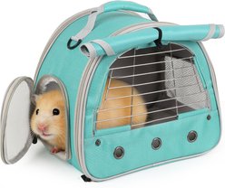 Halinfer Portable Travel Shoulder Strap Polyester Small Animal Carry Cage with Metal Front Vented Window, 12 x 10 x 8-in, Green