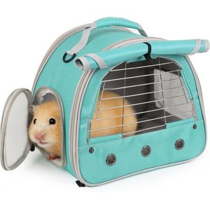 Halinfer Portable Travel Shoulder Strap Polyester Small Animal Carry Cage with Metal Front Vented Window, 12 x 10 x 8-in, Green