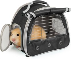 Halinfer Portable Travel Shoulder Strap Polyester Small Animal Carry Cage with Metal Front Vented Window, 12 x 10 x 8-in, Black