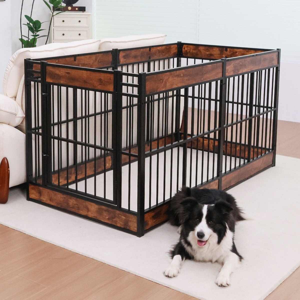 RYPetmia 6-Panel Indoor & Outdoor Foldable Heavy Duty Personalized Coated Metal Dog & Cat Exercise Pen, Rustic Brown, Large: 35.4-in