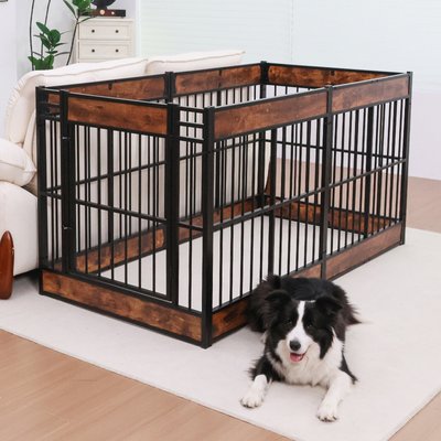 RYPetmia RYPetmia 6-Panel Indoor & Outdoor Foldable Heavy Duty Personalized Coated Metal Dog & Cat Exercise Pen, Rustic Brown, Large: 35.4-in