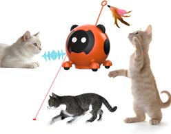 Shele Will AI Interactive Voice-Activated 3-in-1 Moving Laser & Feather Teaser Motion Toy with 10+ Sounds Robot Cat, Orange/Black