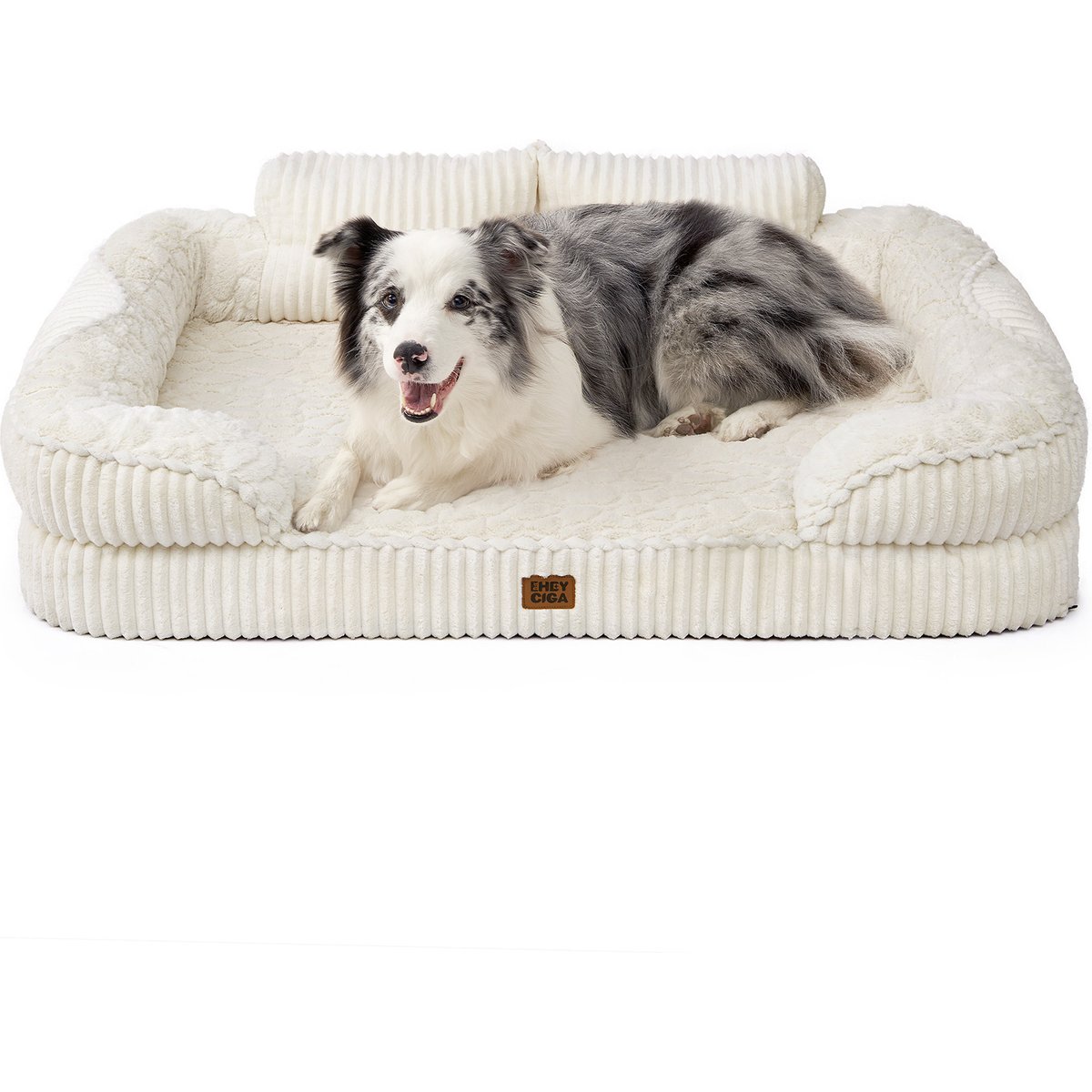 EHEYCIGA High-Back Memory Foam Orthopedic Sofa Dog Bed with Removable Cover, 41 x 27-in, Beige