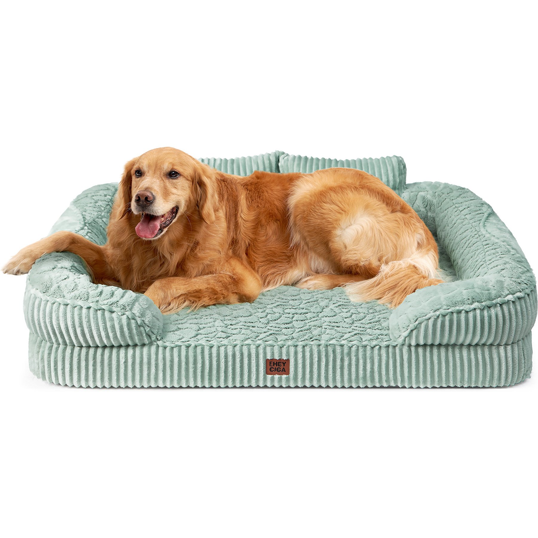 EHEYCIGA High-Back Memory Foam Orthopedic Sofa Dog Bed with Removable Cover, 42 x 30-in, Green