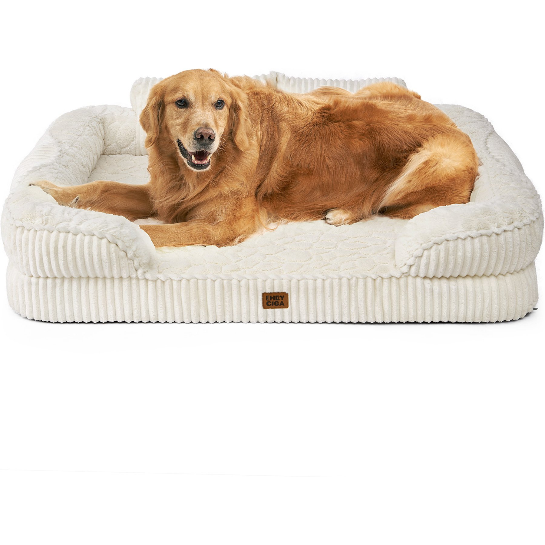 EHEYCIGA High-Back Memory Foam Orthopedic Sofa Dog Bed with Removable Cover, 42 x 30-in, Beige