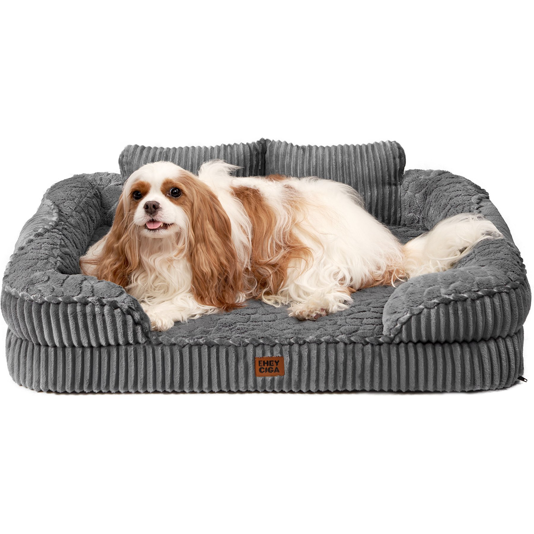 EHEYCIGA Memory Foam Orthopedic Furniture Style Sofa Dog Bed with Removable Cover, 36 x 27-in, Grey
