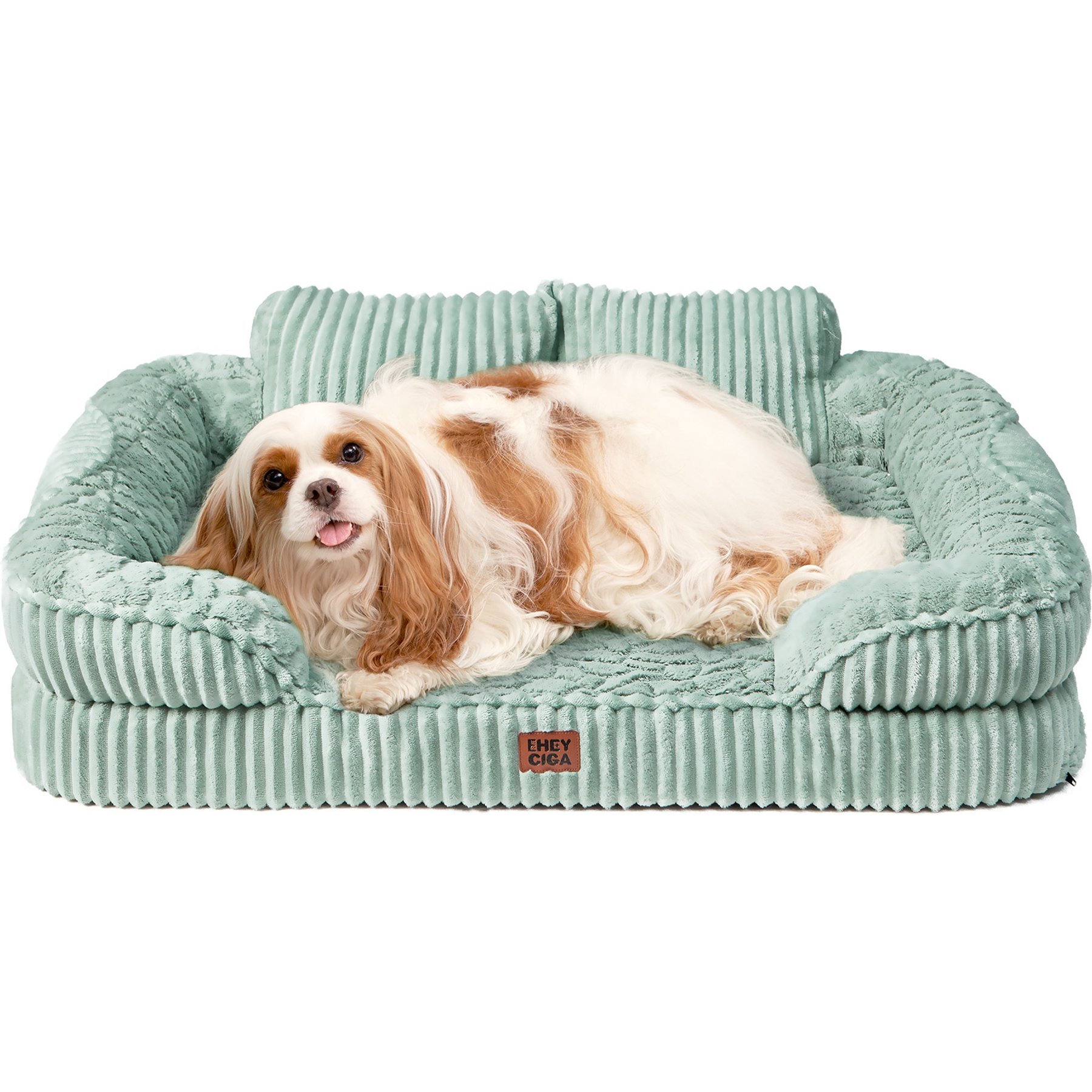 EHEYCIGA High-Back Memory Foam Orthopedic Sofa Dog Bed with Removable Cover, 36 x 27-in, Green