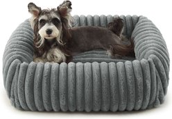 MIXJOY Rectangle Anti-Slip Bottom Removable Cover Bolster Dog Bed with Faux Rabbit Fur, Light Grey, Small