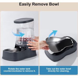 Gardner Pet Stainless Steel Bowls Water Dispenser, Gravity, with Filter BPA-Free Polypropylene Dog & Cat Waterer, 1-gallon, Grey