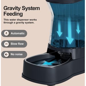 Gardner Pet Stainless Steel Bowls Water Dispenser, Gravity, with Filter BPA-Free Polypropylene Dog & Cat Waterer, 1-gallon, Grey