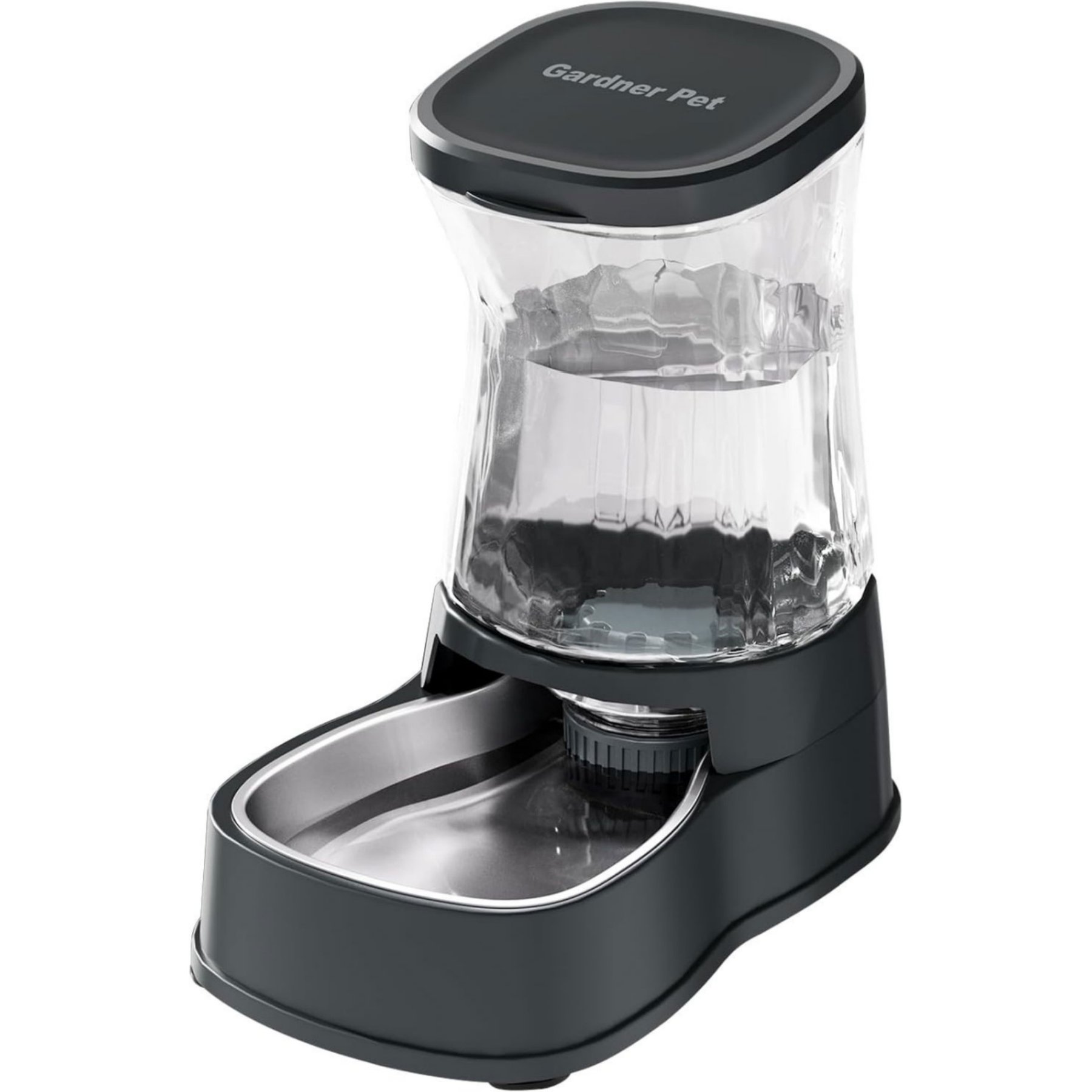 Gardner Pet Stainless Steel Bowls Water Dispenser, Gravity, with Filter BPA-Free Polypropylene Dog & Cat Waterer, 1-gallon, Grey
