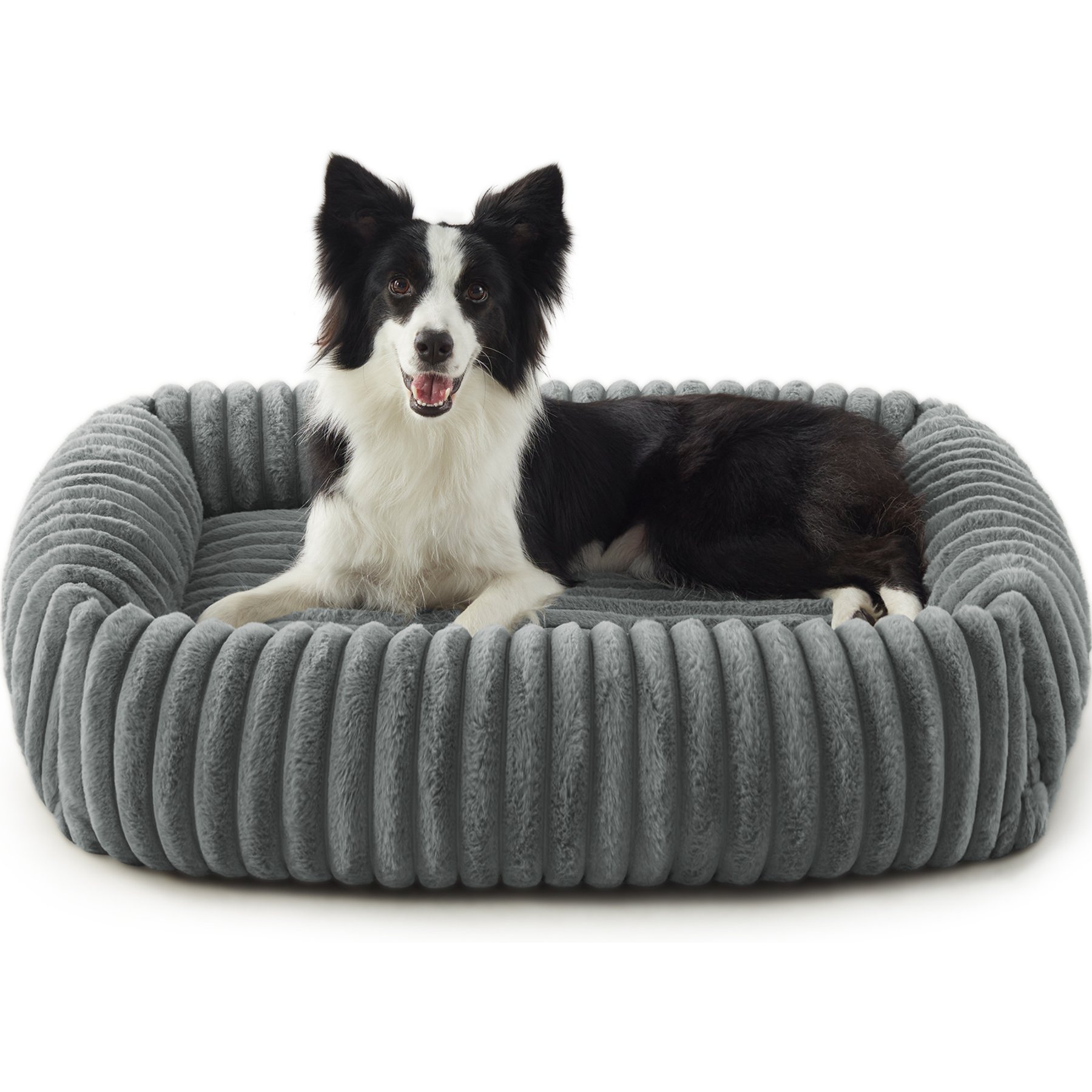 MIXJOY Rectangle Anti-Slip Bottom Removable Cover Bolster Dog Bed with Faux Rabbit Fur, Light Grey, Large