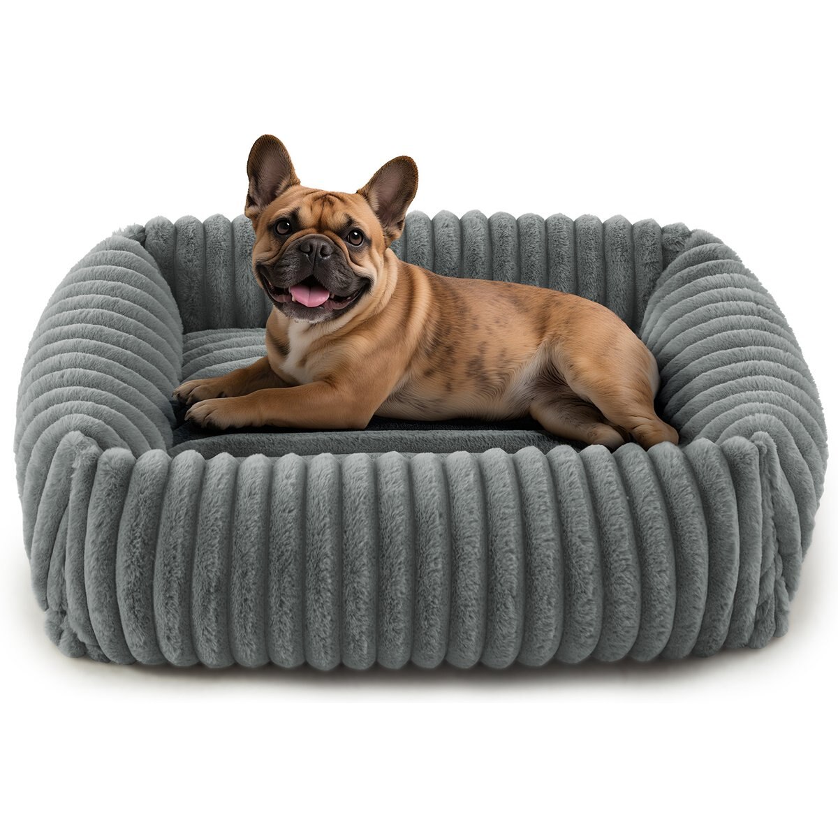 MIXJOY Rectangle Anti-Slip Bottom Removable Cover Bolster Dog Bed with Faux Rabbit Fur, Light Grey, Medium Plus