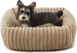 MIXJOY Rectangle Anti-Slip Bottom Removable Cover Bolster Dog Bed with Faux Rabbit Fur, Beige, Small