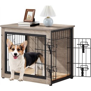 Yaheetech Wooden Dog Crate, Gray, 27.5-in