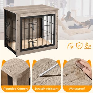 Yaheetech Wooden Dog Crate, Gray, 27.5-in