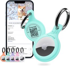 Pawview QR code Silent Waterproof Smart Dog & Cat AirTag Collar Holder, Mint Green
