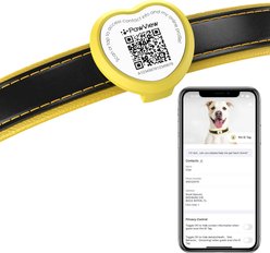 Pawview NFC & QR Code Silent Silicone Heart Shape Personalized Smart Dog ID Tag, Yellow