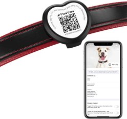 Pawview NFC & QR Code Silent Silicone Heart Shape Personalized Smart Dog ID Tag, Black